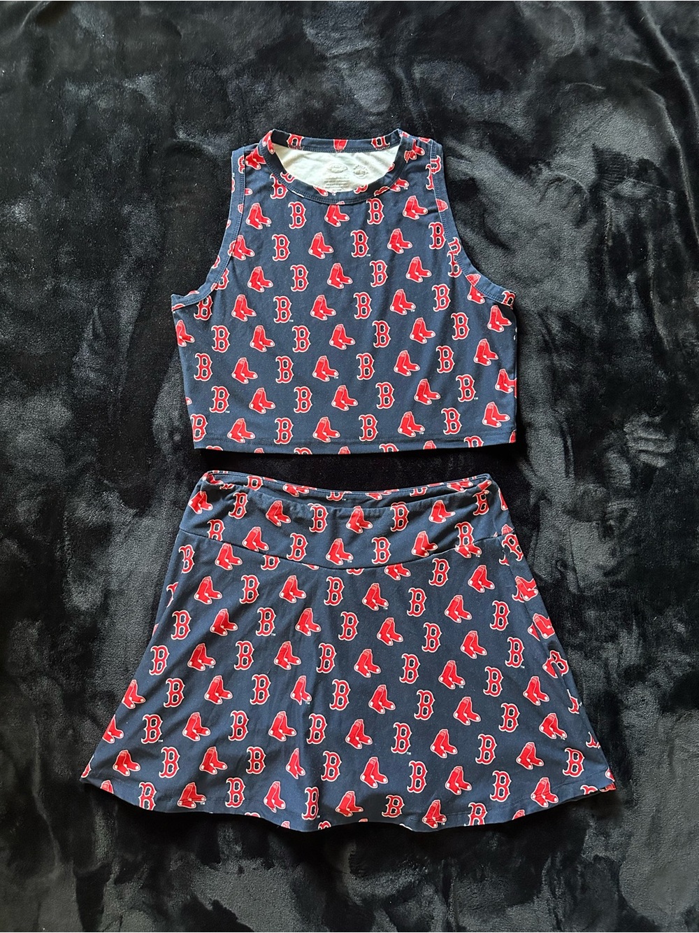 MLB Genuine Boston Red Sox Navy and Red Crop Top & Skirt Set